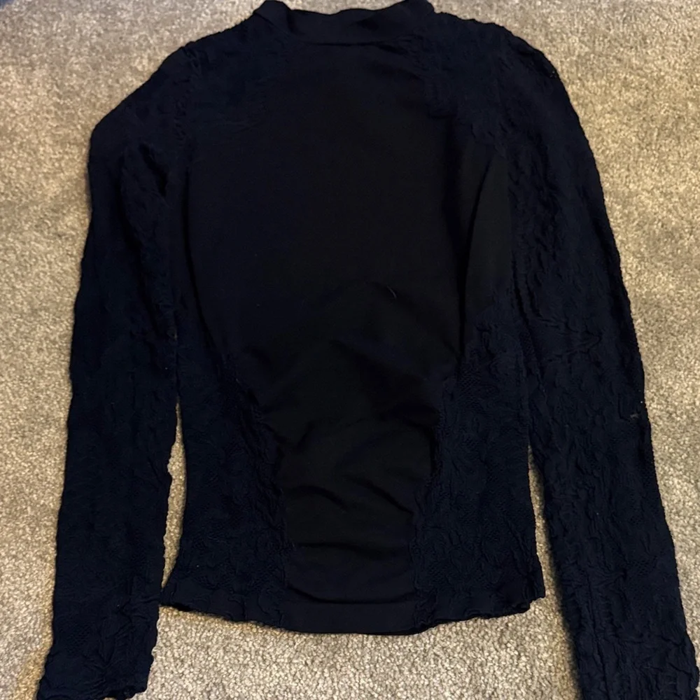 Free People Navy Lace Long Sleeve Top